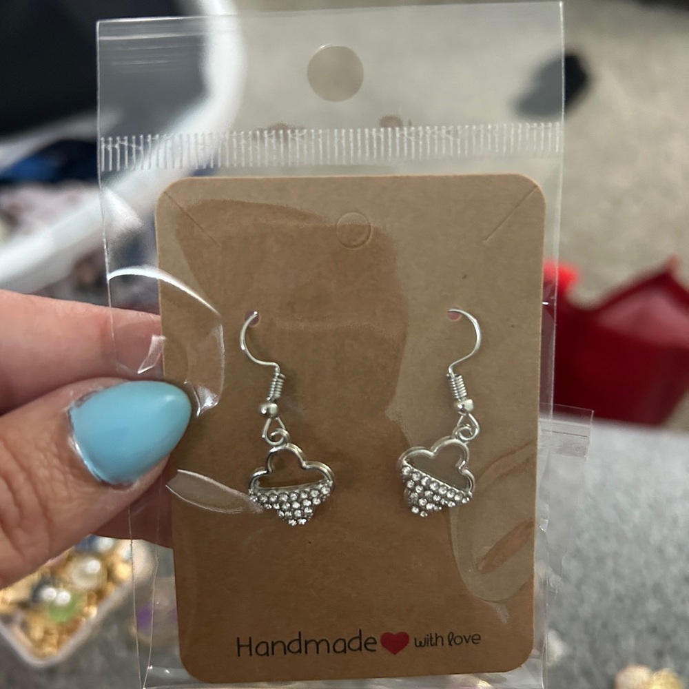 Silver Heart Drop Earrings with Textured Detail